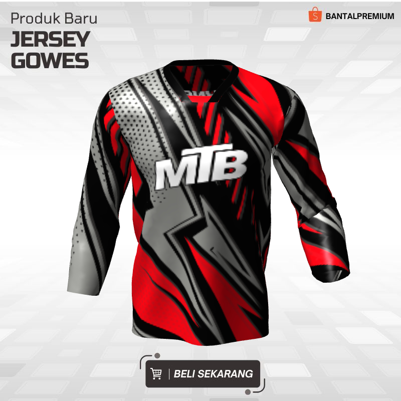 Jersey Gowes Sepeda Downhill Hitam Merah Abu Motif Abstrak 37 - Jersey Custom Lengan Panjang