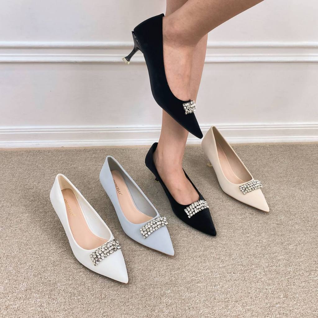 Simoncelli Sepatu Heels 5 Cm Wanita Mutiara Hitam Apricot Heels Pesta Heels Kantor Import 961364-13