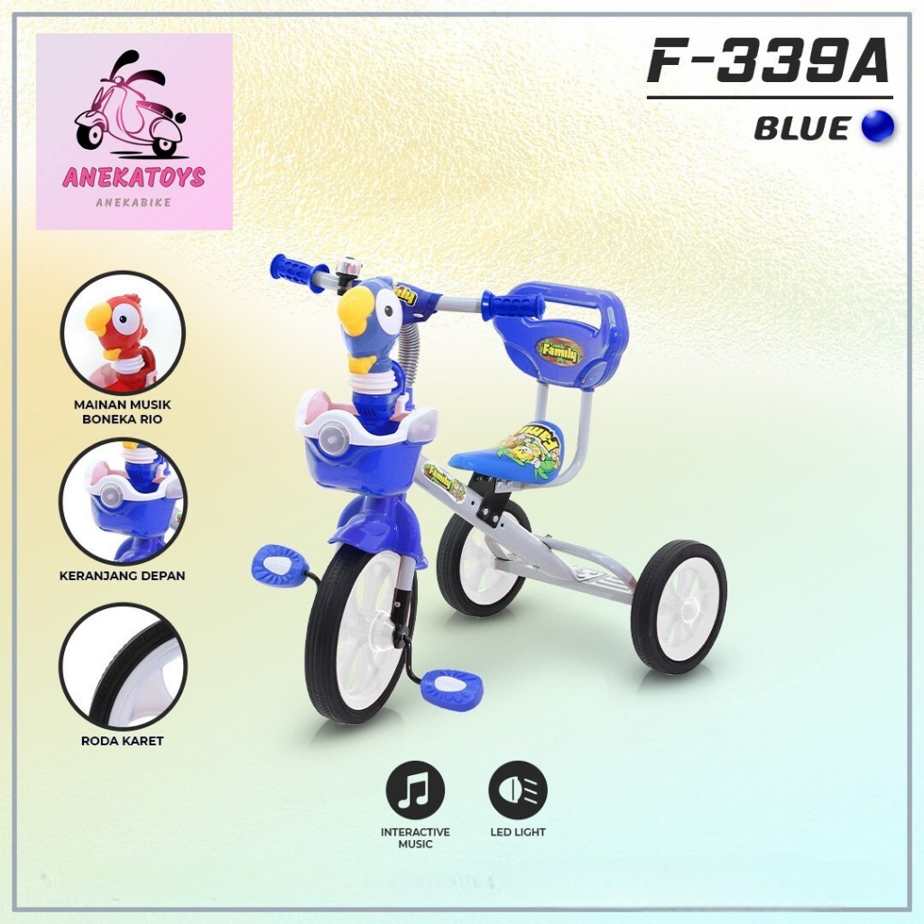 Sepeda Roda Tiga Anak Family F339A Ban Karet 2-5 Tahun Keranjang Musik Lampu