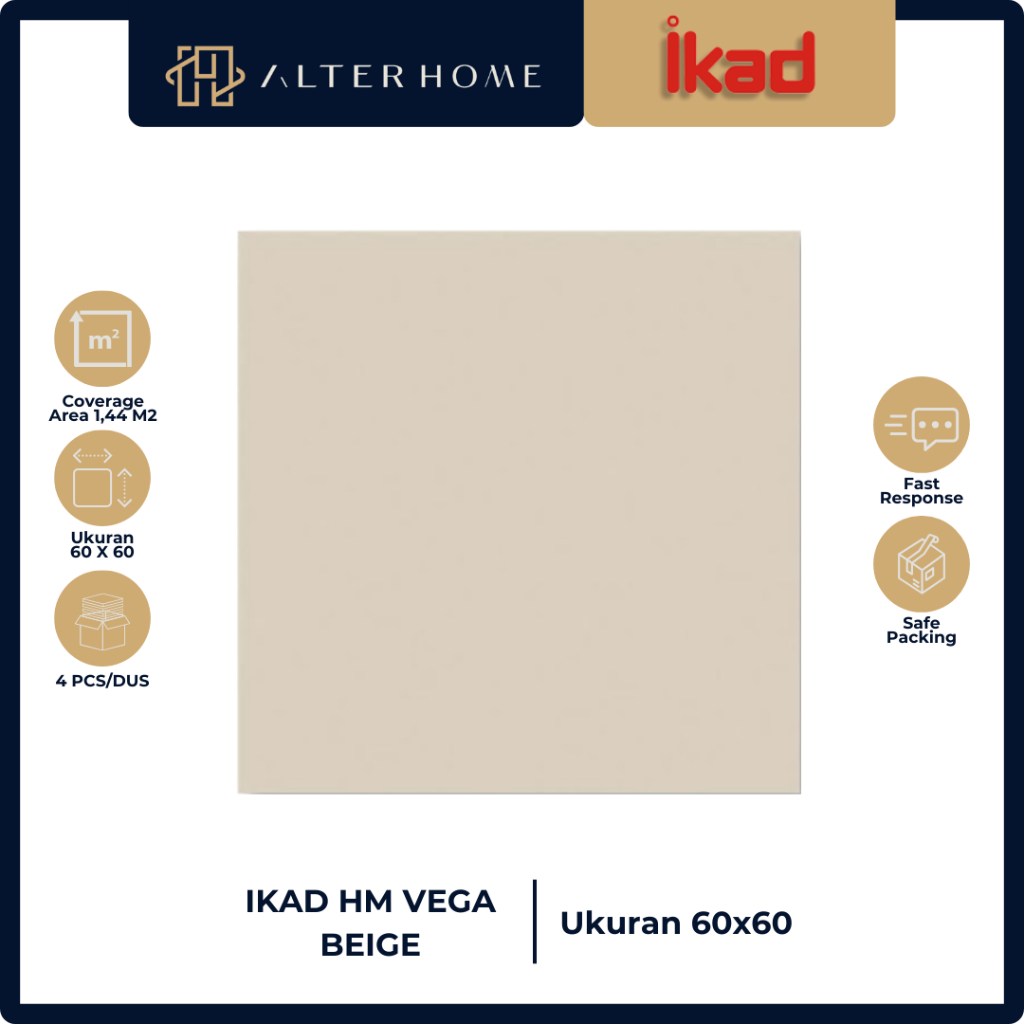 GRANIT LANTAI RUANGAN / MOTIF POLOS / IKAD HM VEGA BEIGE / 60X60 CM