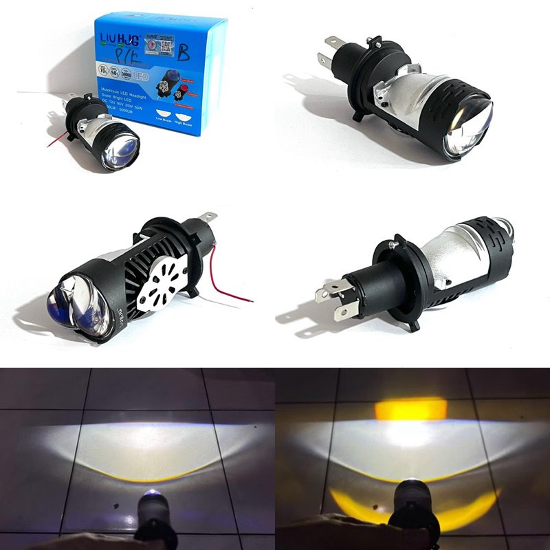 Premium Lampu Utama LED H4 Mini Projector Motor Mobil Original LIU HJG High Low AC DC Dengan Cooling