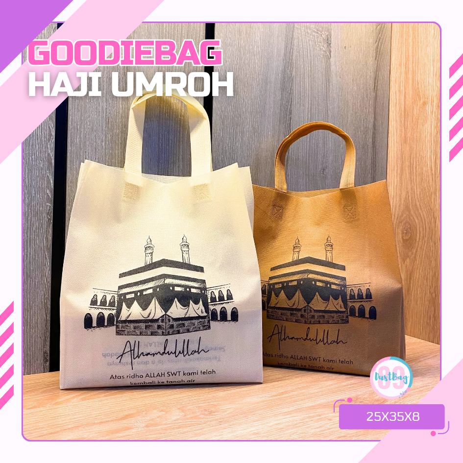 

GOODIEBAG TAS JINJING SOUVENIR OLEH-OLEH HAJI UMROH READY STOK TALI PRESS 25X35X8