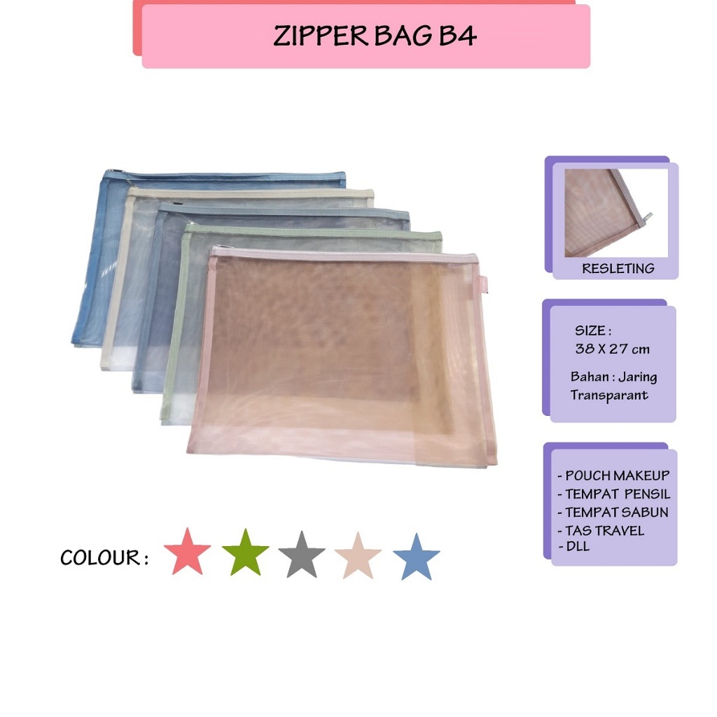 

Zipper Bag B4 / Map Zipper / Map Jaring / Tas Kosmetik / Tas Jaring Resleting / Pouch Mackeup / Map File