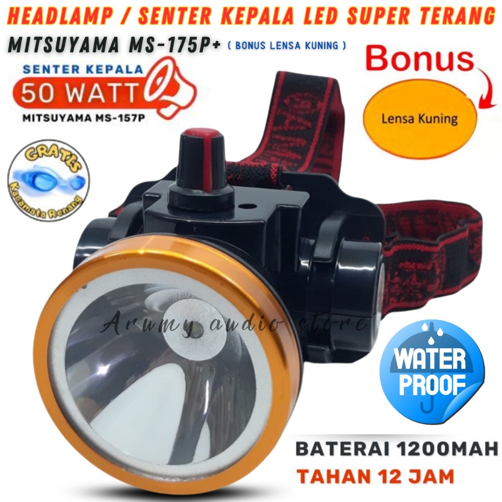 Senter Kepala Led Cahaya Putih Mitsuyama Ms-175p Dimmer Ring 50 Cahaya Putih 20 Watt | Senter Kepala