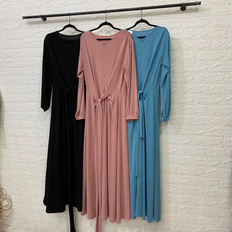 GAMIS/DRESS POLOS VARIASI TALI PITA BAHAN JERSEY KOREAN LOOK