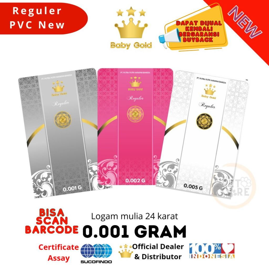 BABY GOLD NEW PVC EMAS MINI LOGAM MULIA 0.001Gr / 0.002Gr / 0.005Gr