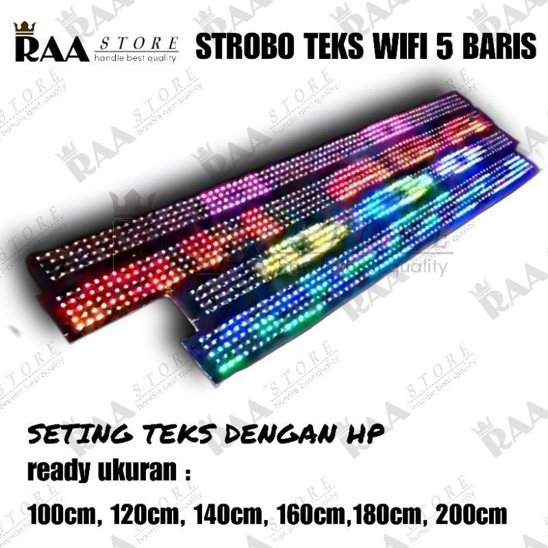 Strobo 5 Baris RGB Full animasi Wifi 12volt / 24 volt, Mobil / Truk / Bus, ukuran 100cm, 120cm, 140c