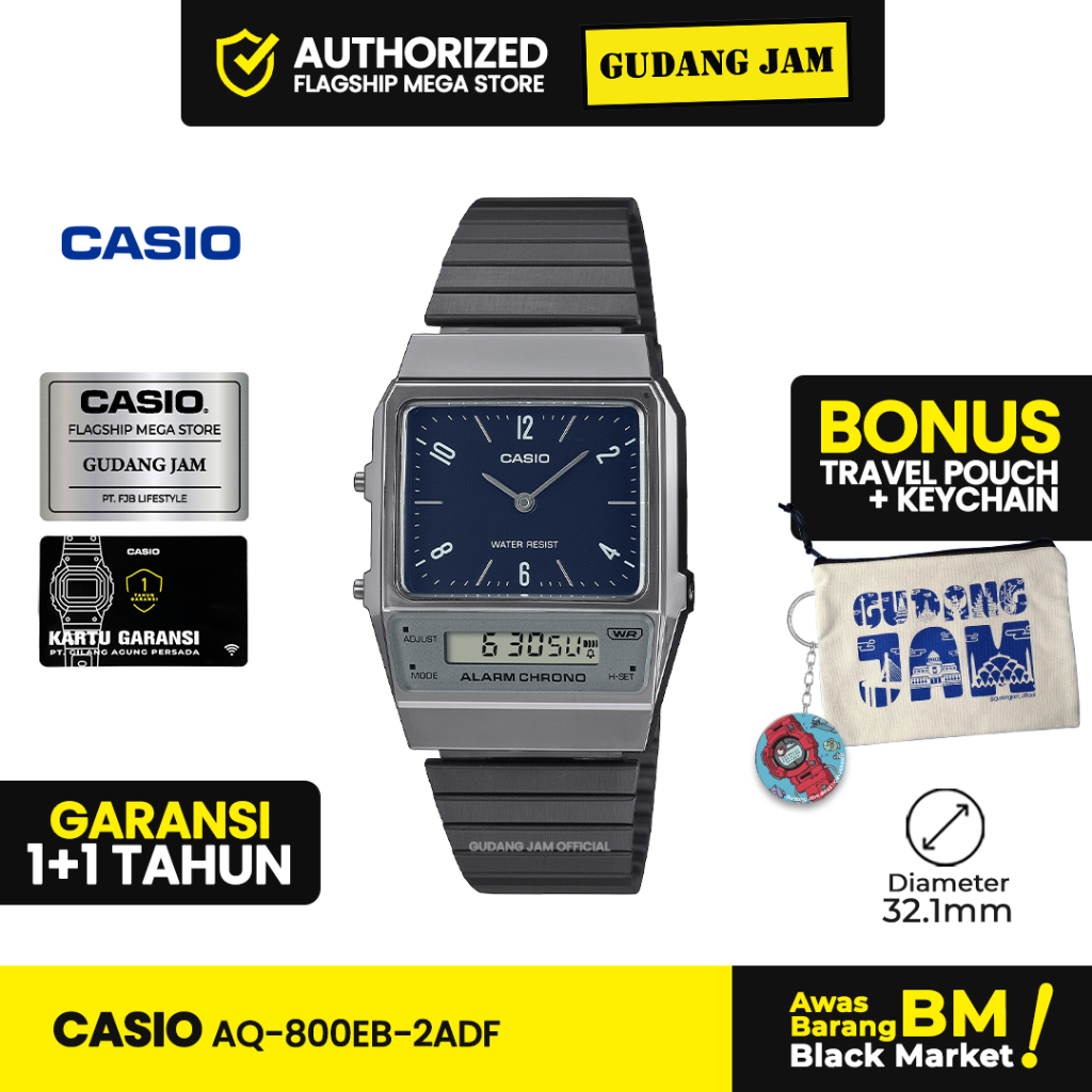 Jam Tangan Pria Wanita Casio AQ-800EB-2ADF Digital Rantai Original