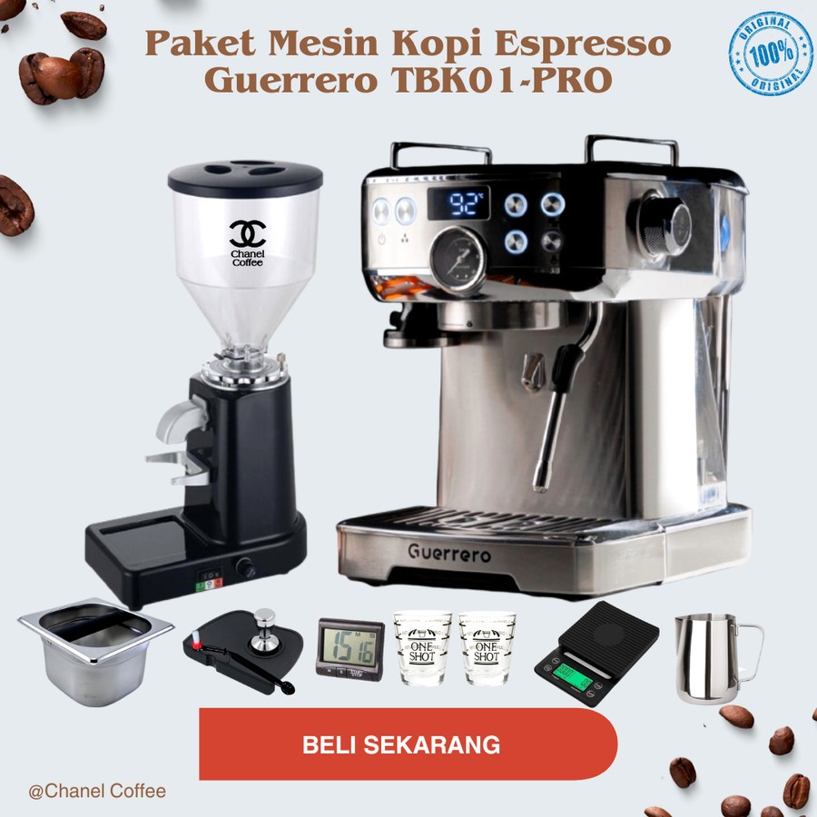 Mesin Kopi Espresso GUERRERO TBK01 PRO + GRINDER 019 Elektrik + Tools