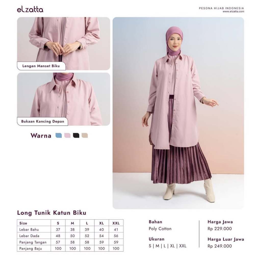 LONG TUNIK KATUN BIKU ELZATTA LONG TUNIK TERBARU ELZATTA LONG TUNIK BAHAN ADEM MURAH ELZATTA LONG TU