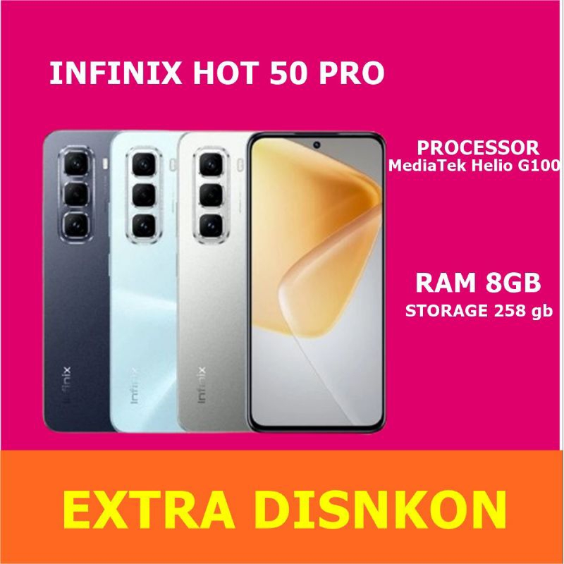 INFINIX HOT 50 PRO 8GB 256GB | Mediatek Helio G100 HITAM