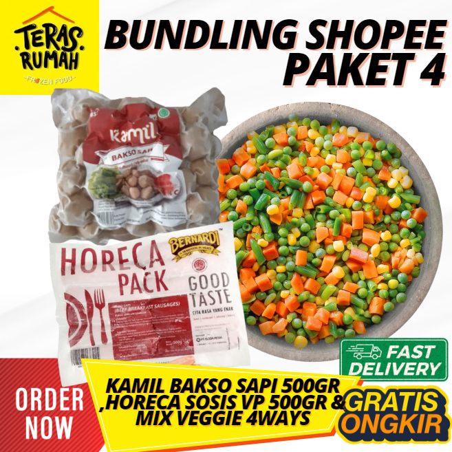 

BUNDLING SHOPEE 4 PAKET SOP : BERNARDI SOSIS 500GR, BAKSO KAMIL SAPI & MIX VEGETABLE SAYURAN 4WAYS