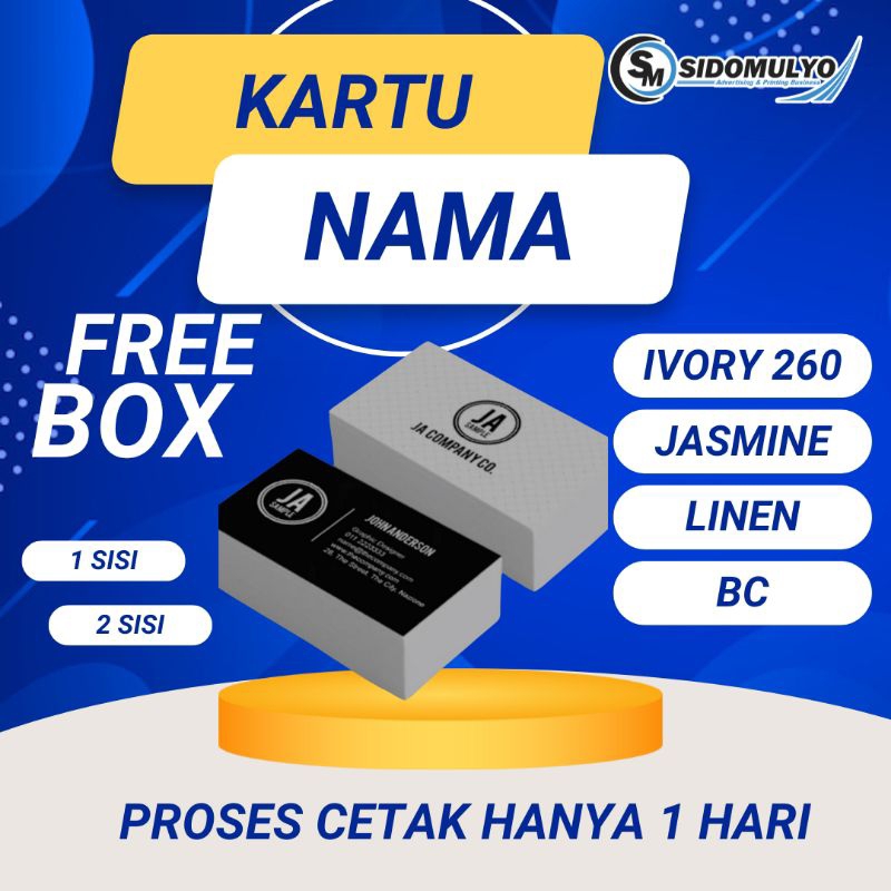 

Cetak Custom Kartu Nama Standard | Kartu Bisnis Ukuran 9x5,5 cm 100 Lembar Gratis Box