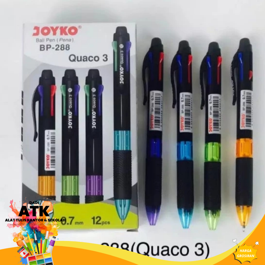 

Pulpen Joyko BP-288 Quaco 3 – 4 Warna dalam 1, Tinta Halus 0.7mm