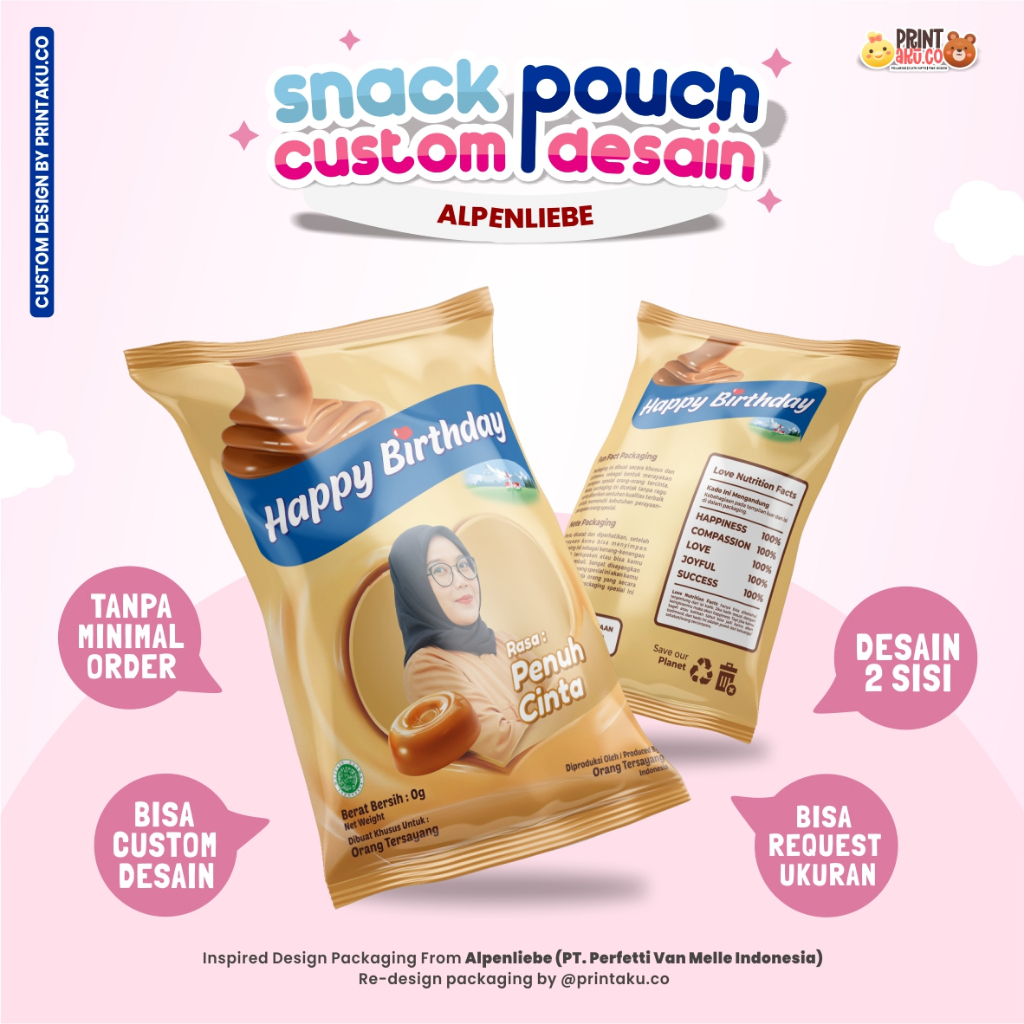 

Bungkus Kado Custom | Snack Custom Foto Teks Bungkus Kado Pouch Jumbo | Series Alpenliebe