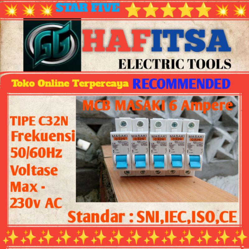 MCB 6 AMPERE / MCB MASAKI 6A / MCB  6A / MCB MASAKI 6 AMPERE C32N/pengamanstopkontak/MCB