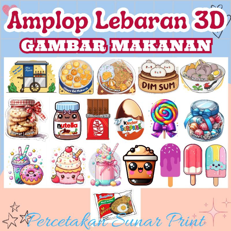 

READY ! 5pcs Amplop Lebaran 3D Viral Gambar Makanan