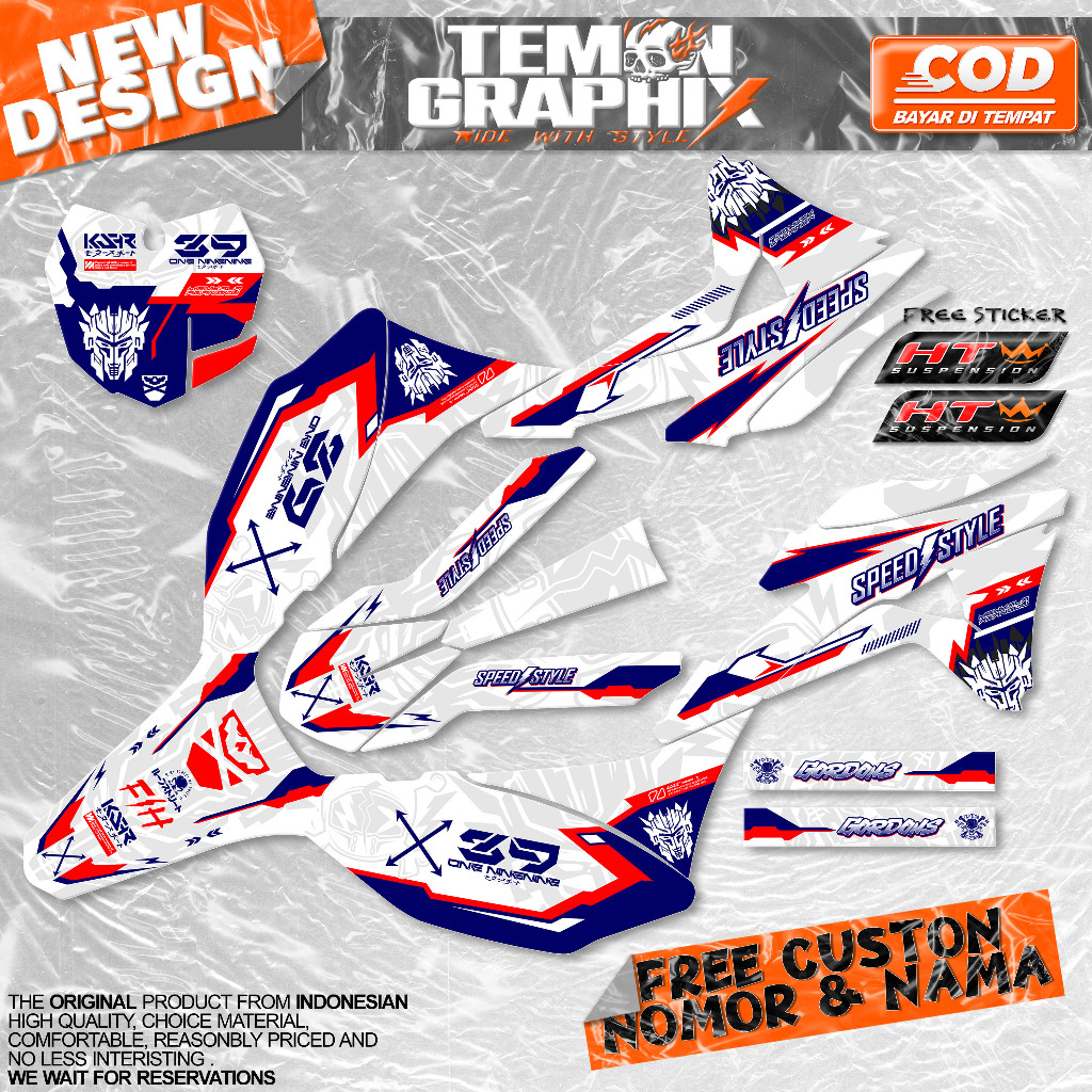 DECAL KLX GORDON FULL BODY PUTIH  HITAM SUDAH DI CUTTING KAWASAKI SUPERMOTO SUREX SUPERGLOSY - DECAL