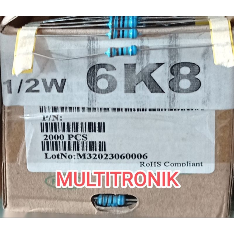 RESISTOR 6K8 1/2WATT 1%  RESISTOR 0.5WATT 6K8 METAL FILM TAIWAN