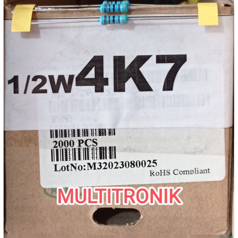 RESISTOR 4K7 1/2WATT 1%  RESISTOR 0.5WATT 4K7 METAL FILM TAIWAN