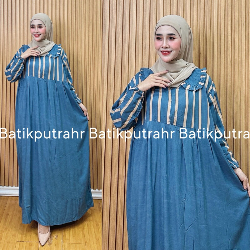 Dress Gamis Rayon Tazkia Premium Motif Salur Polos
