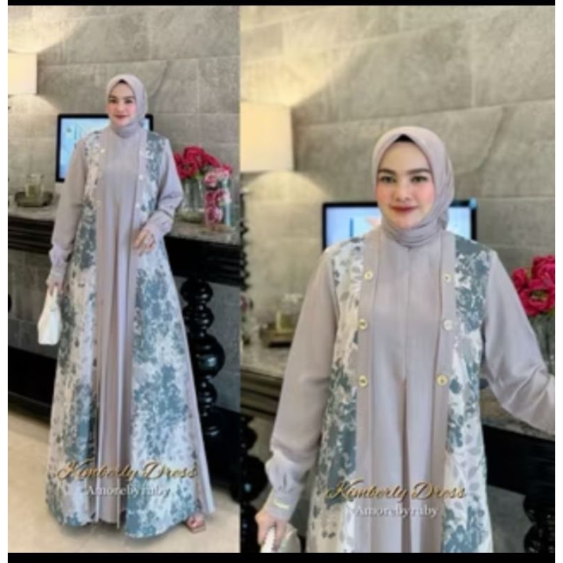KIMBERLY DRESS MUSLIM AMORE BY RUBY GAMIS MOTIF BUNGA