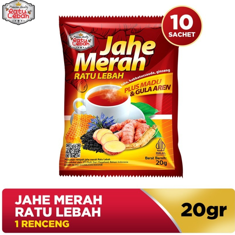 

1 Renceng Jahe Merah Super Ratu Lebah Plus Madu & Gula Aren 12Sachet Hangat Berenergi