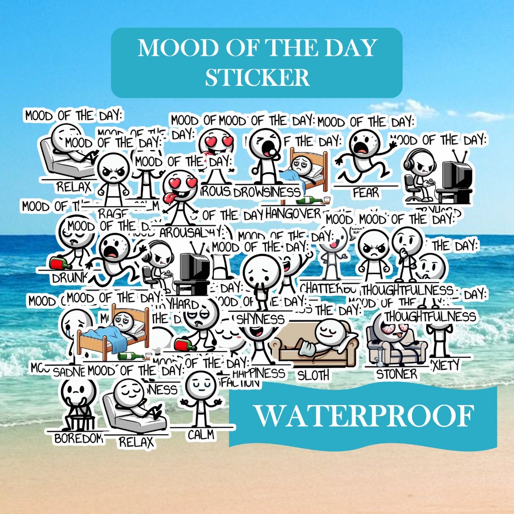 

(20pcs) Stiker Mood of the Day | sticker waterproof anxiety sadness rage fear