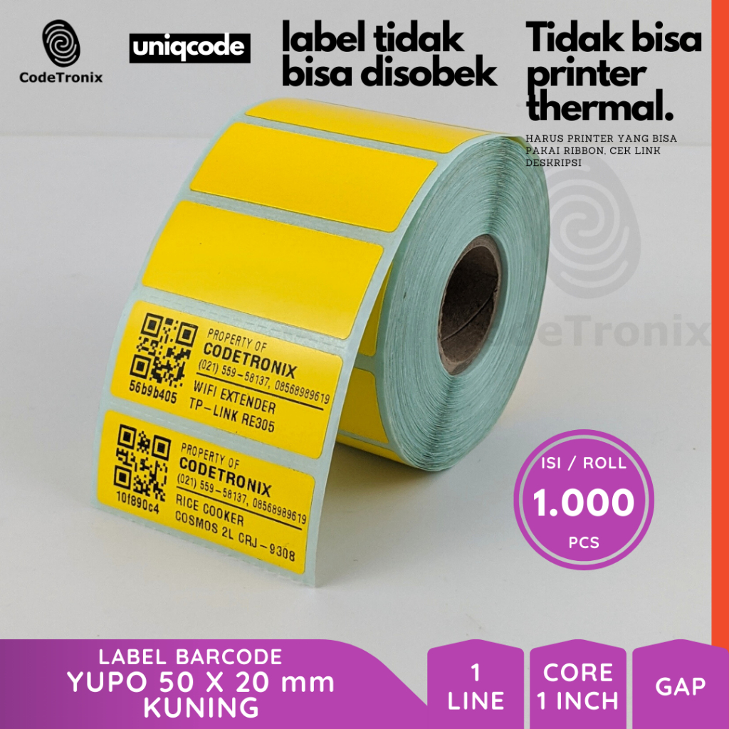 

Uniqcode Label Yupo 50x20 1 Line Barcode Warna 1000pcs