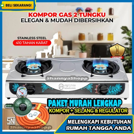 GMC Kompor Gas 2 Tungku Elegan & Mudah Dibersihkan/Kompor Gas 2 Tungku GMC Stainless Steel Tipe 211 
