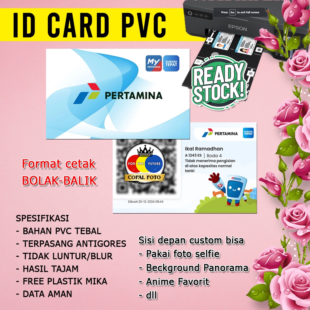 

Cetak kartu Id card satuan bahan tebal 1 mm Dimensi 5.4 x 8,5 cm 2 sisi