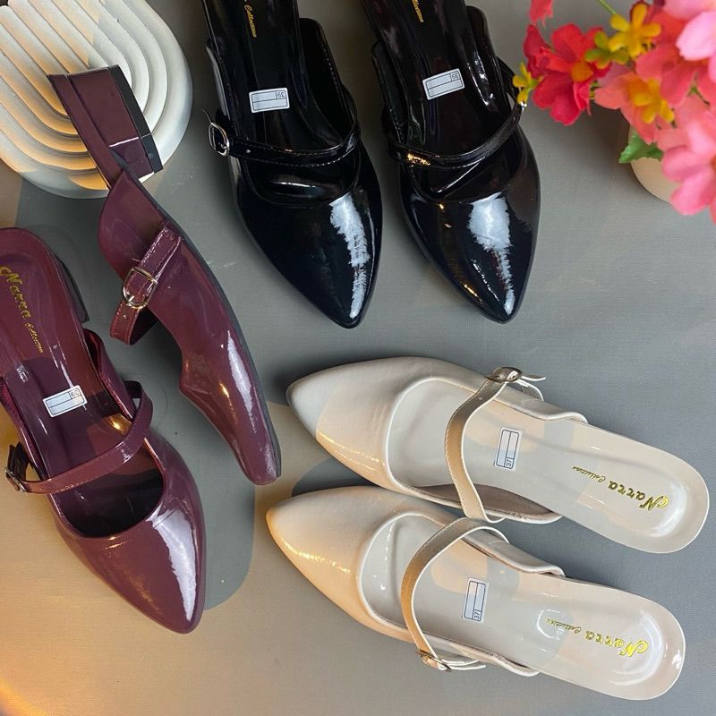 sandal wanita mules kekinian - sandal mules glossy