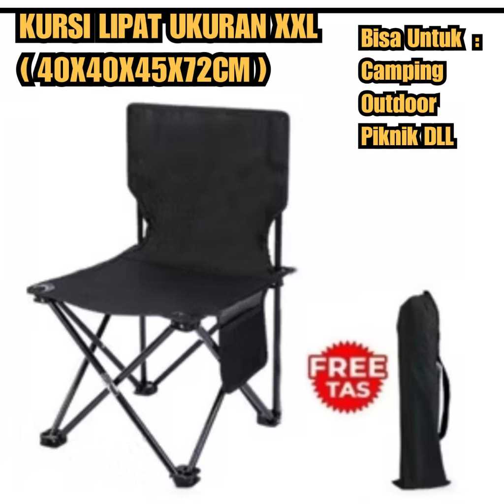 Kursi Camping Ukuran jumbo XXL hitam Polos Kursi outdoor Kursi portable Kursi Lipat XXL polos 40x40x