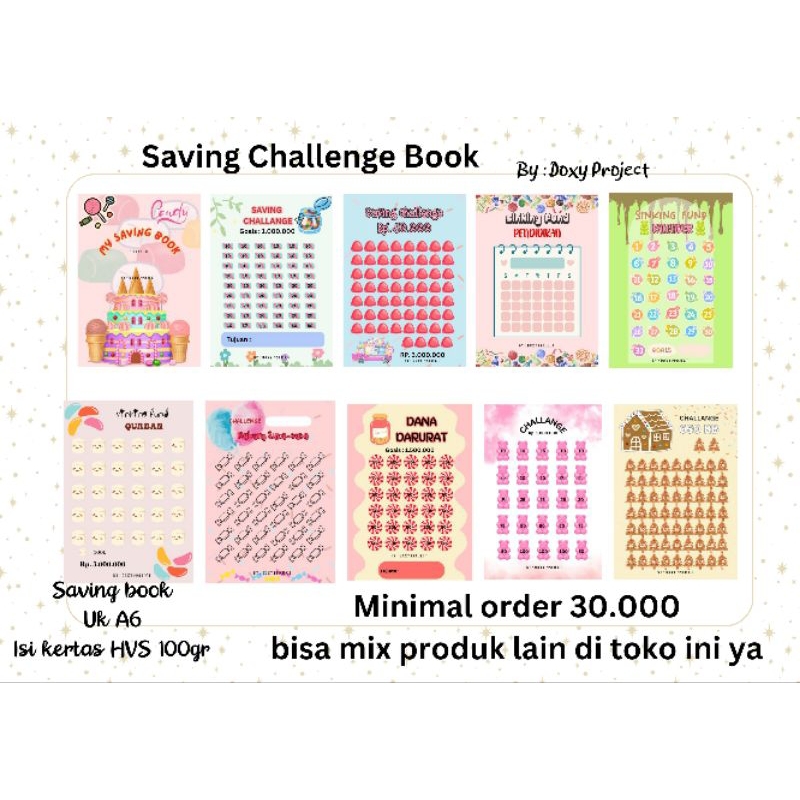 

11 Lembar | Doxy Project Saving Challenge Book UK A6 tema candy kertas menabung