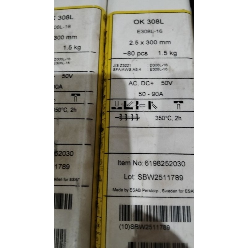 KAWAT LAS ESAB OK-308L Size. 2.5MM AWS E308L-16