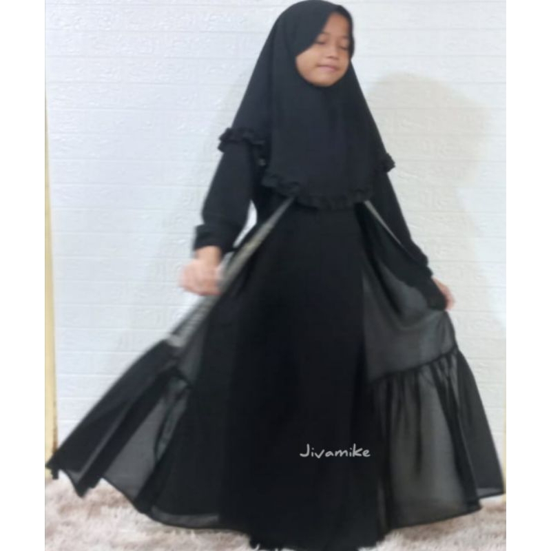Dress Kids Baju Gamis Lebaran 2025 Anak Perempuan Remaja Tanggung Ceruty Swarovski Pita Gliter Umur 
