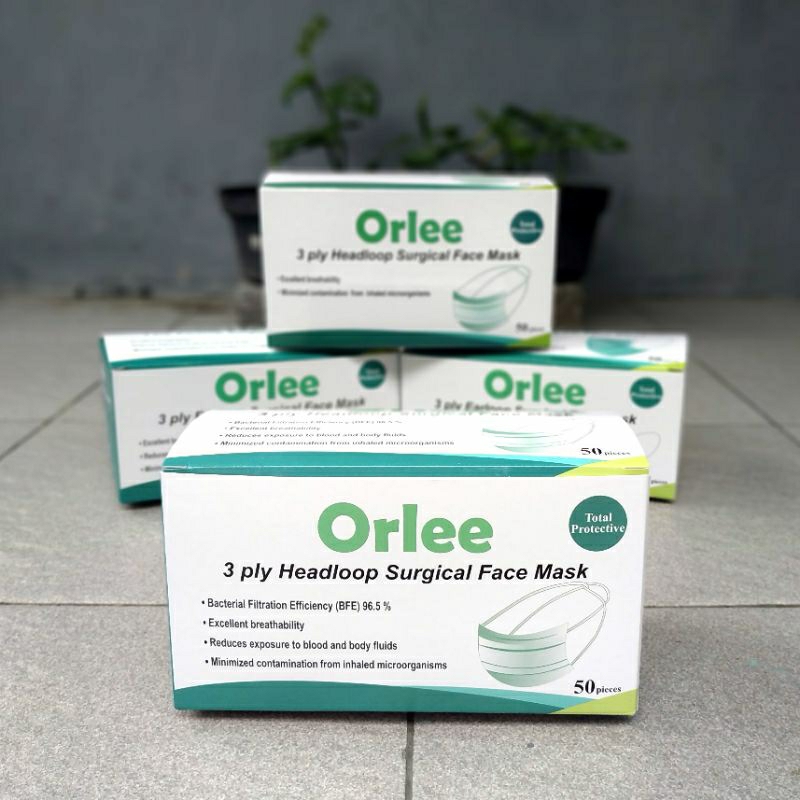 Masker Orlee Headloop Medis Surgical Mask 3ply isi 50 Kemenkes model hijab