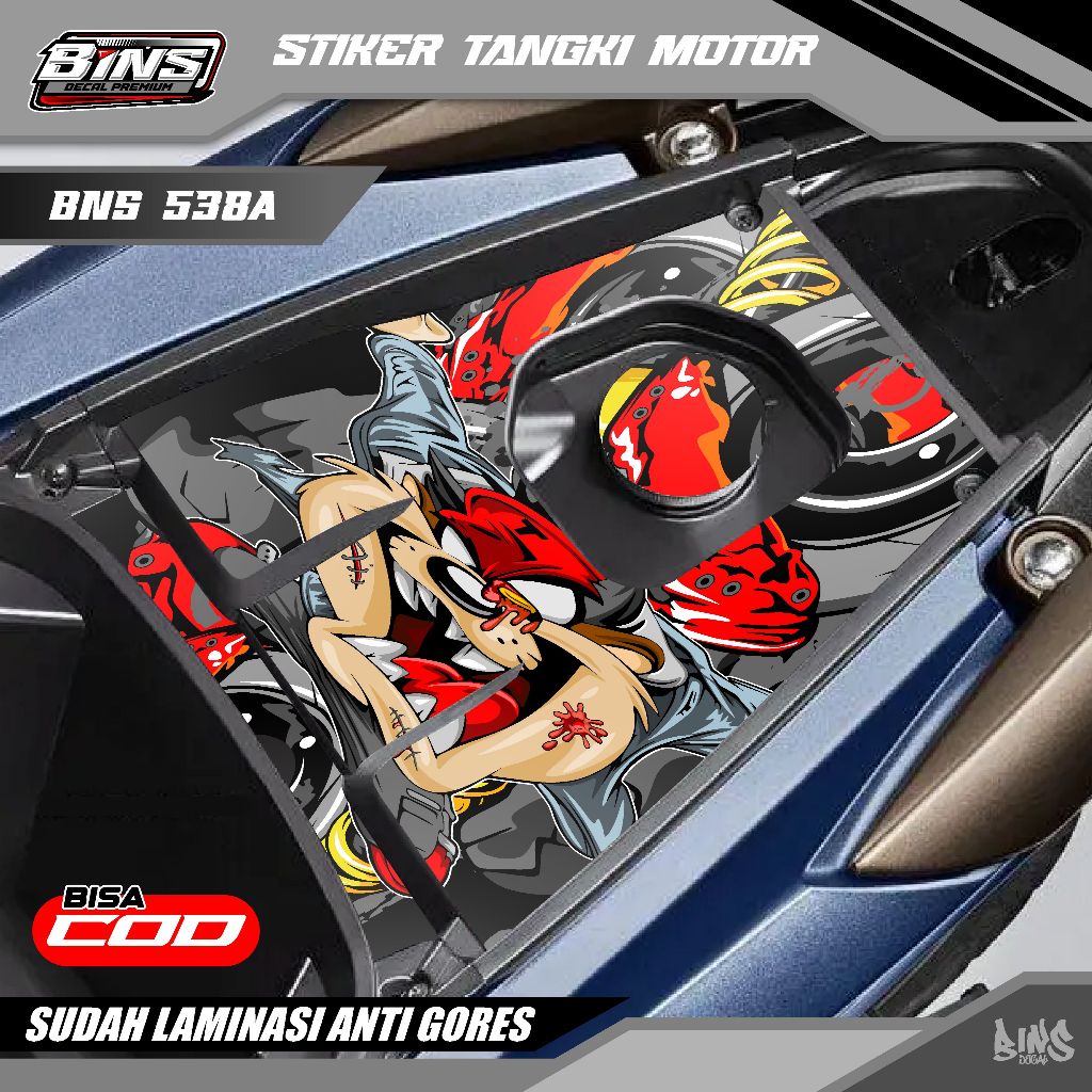 BNS538-STIKER TANGKI BENSIN MOTOR MATIC VARIO SCOOPY BEAT MIO GAMBAR VENOM TAZMANIA KEREN SIAP PAKAI