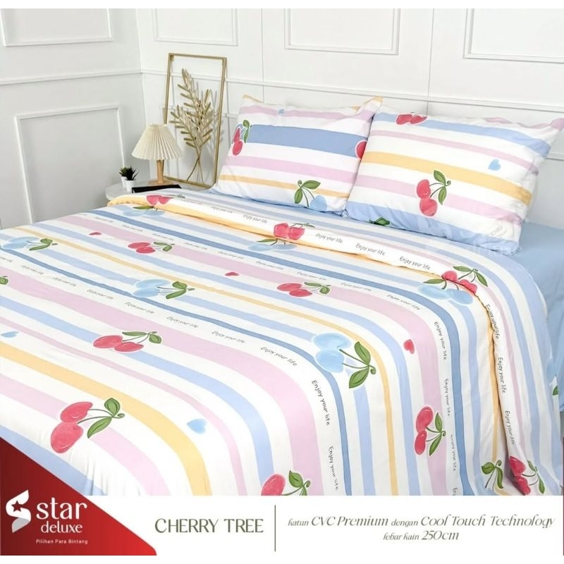 Sprei katun set bedcover by star motif Cherry Tree ukuran 180*200