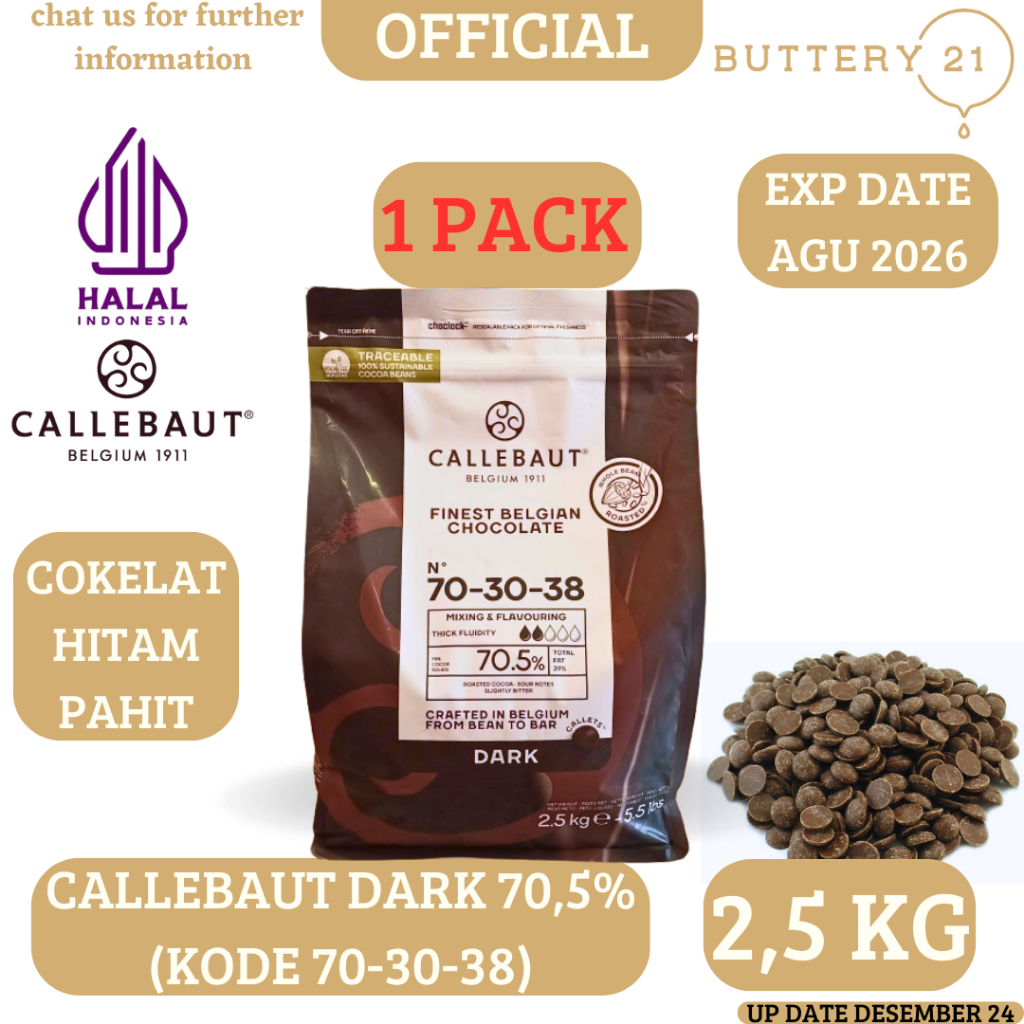 

CALLEBAUT DARK CHOCOLATE 70,% 2,5 KG/COKELAT HITAM PAHIT/CALLEBAUT 70-30-38/COKELAT CALLEBAUT