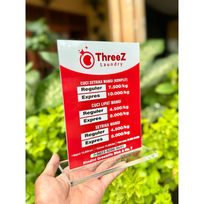 

UKURAN 15x20 AKRILIK MEJA BISA RUBAH HARGA / TARIF / NAMA LOUNDRY