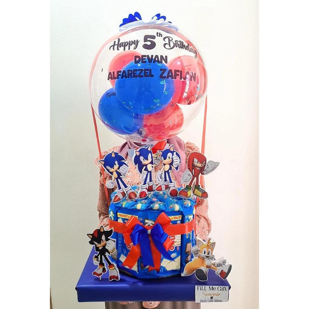 Sonic Balon Snack Lucu Ulang Tahun Bucket Ballon + Topper Tema Birthday