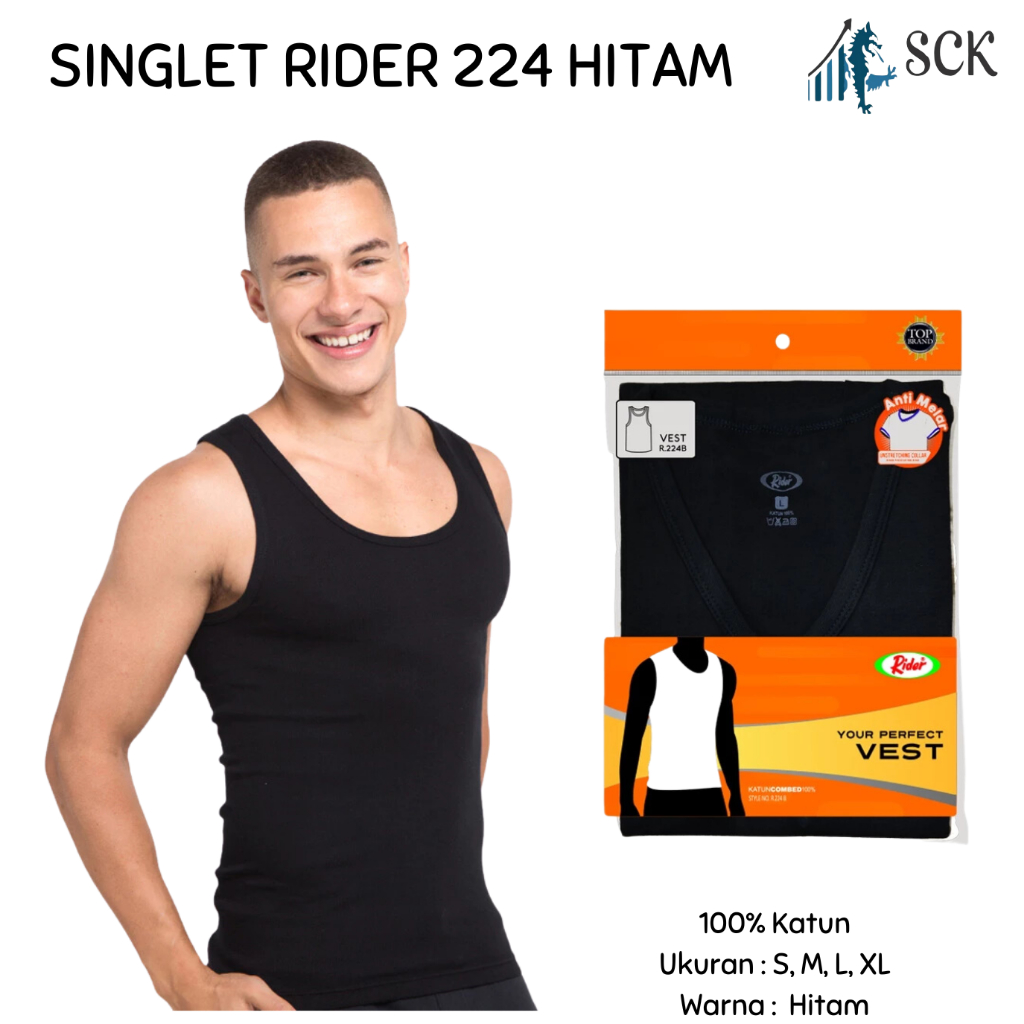 Kaos Dalam Pria RIDER 224 HITAM krah V / Kaos Blong RIDER T-Shirt Lifestyle R 224 Bwh Hitam - sckmen