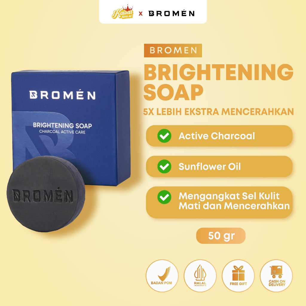 BROMEN SABUN PENCERAH WAJAH PRIA - Sabun Wajah Kusam BROMEN Sabun Cuci Muka Penghilang Flek Hitam