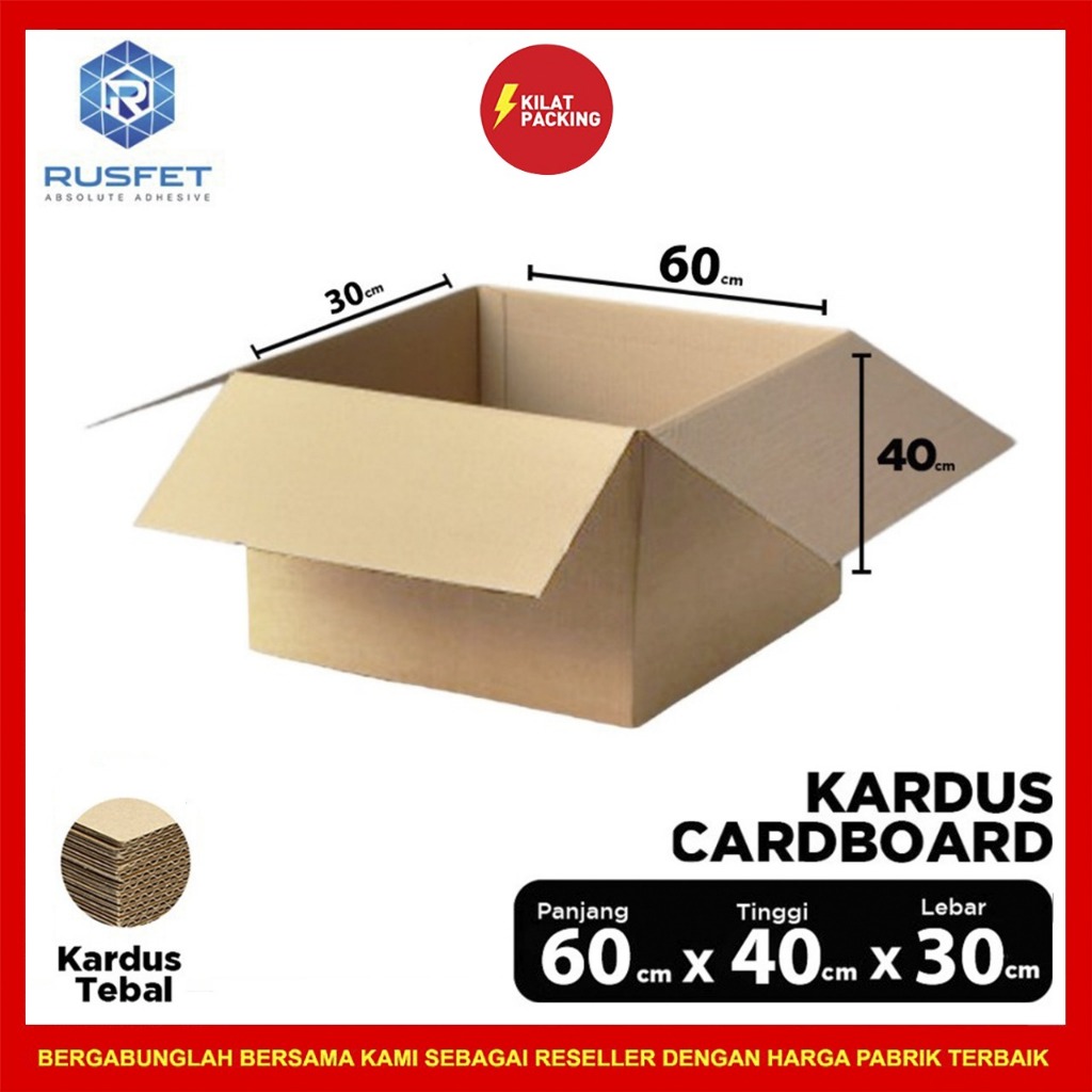 

KARDUS PACKING RUSFET / DUS KARTON BOX PACKING / BOX KARDUS BARU COKLAT POLOS SATUAN - 60 X 40 X 30