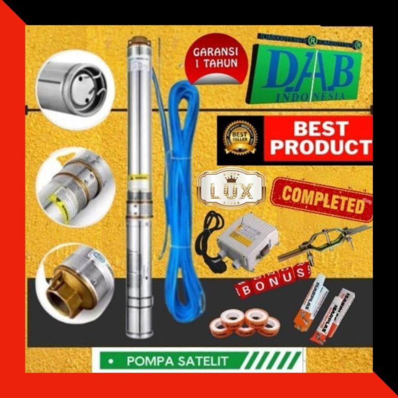 Pompa air submersible casing sumur 3 inch 0.75 Hp 16 P DAB satelit 0.75hp 3" COMPELTE Set Kabel Biru