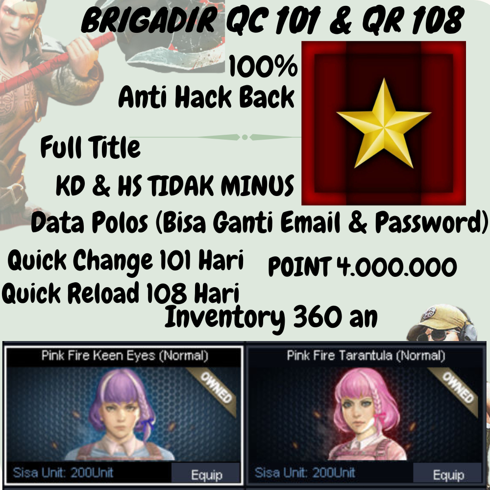 BINTANG 1 B1 QC101 QR108 INV 360/Game PC/Akun Brigadir Char/Akun Game PB/Game Poin Blank Zepetto