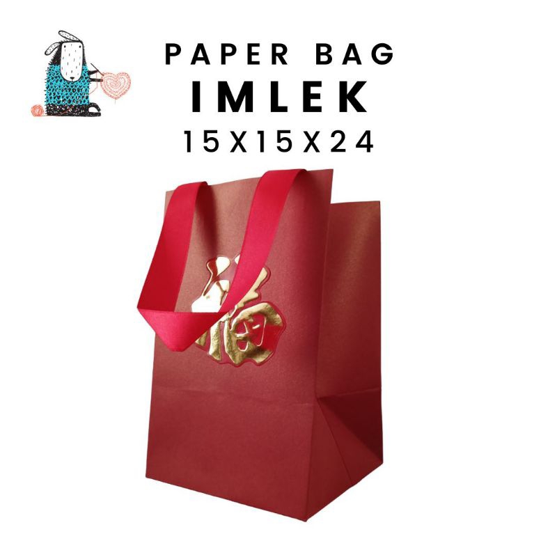 

[ KANINONG ] Paper Bag Kotak Merah Imlek Toples Kue Kering 3 toples / Goodie Bag Hampers Imlek / Paper Box CNY - 15X15X24
