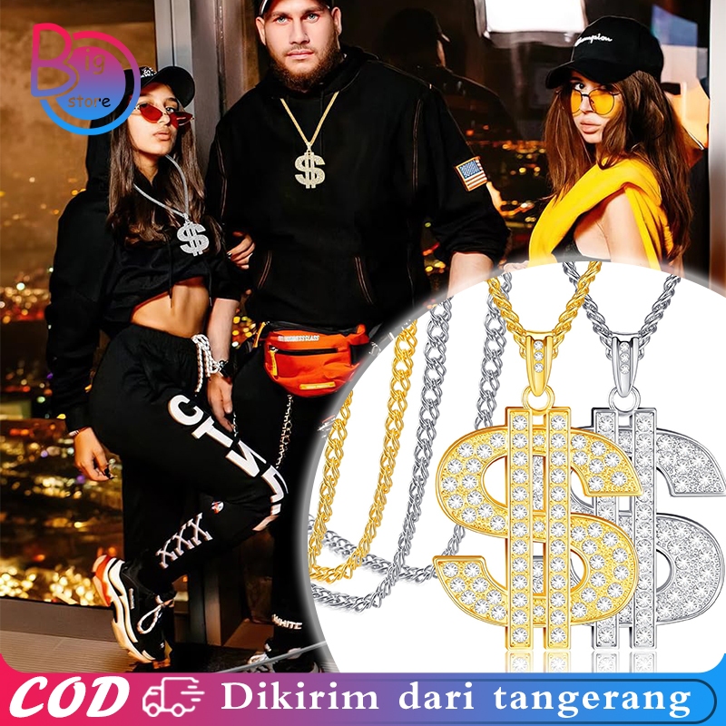 Gold Dollar Necklace Logam Kalung Dollar Emas Kalung Hip Hop Necklace Dollar Pendant Necklace