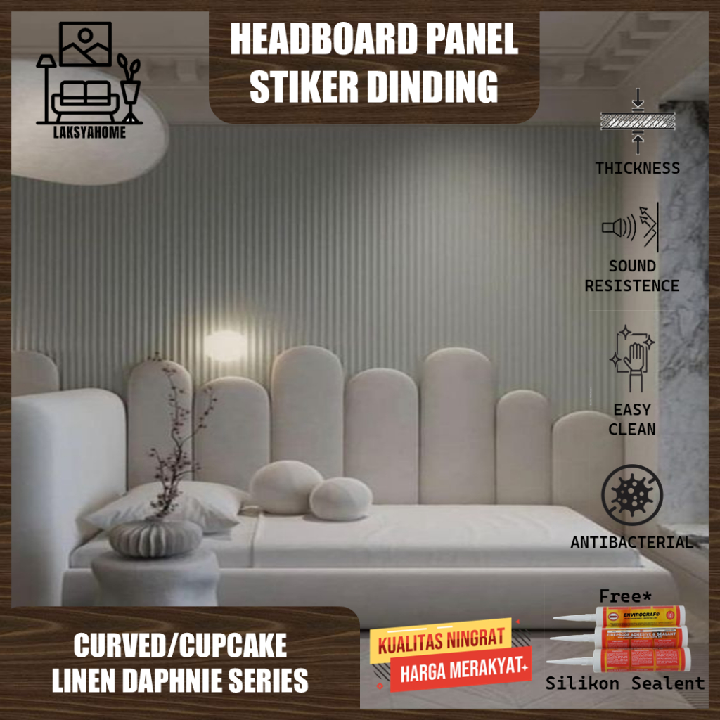 Headboard Panel Dinding 20x60 Cupcake Linen Daphnie Series Dekorasi Tempat Tidur & Wallpaper Dinding